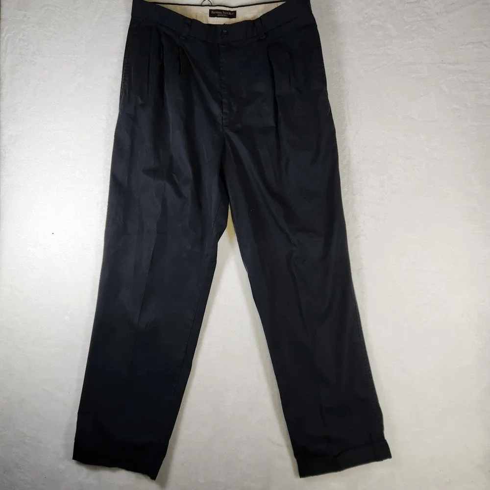Banana Republic Mens 35R Smithfield Black Pleated Cotton Dress Pants‎